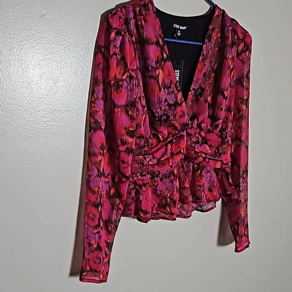 NWT Steve Madden Azura Floral Blouse Sz Small - Picture 4 of 10